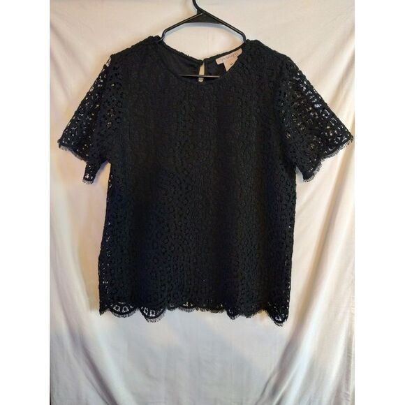 Philosophy Tops - Black Philosophy Women's Med Blouse Lace Overlay Scalloped Edge EUC